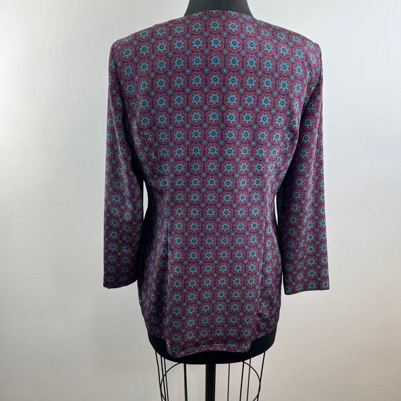 VINTAGE Leslie Fay Pink Floral Button-Up Longline Jacket Blazer VTG 8 Petite USA - Picture 4 of 10